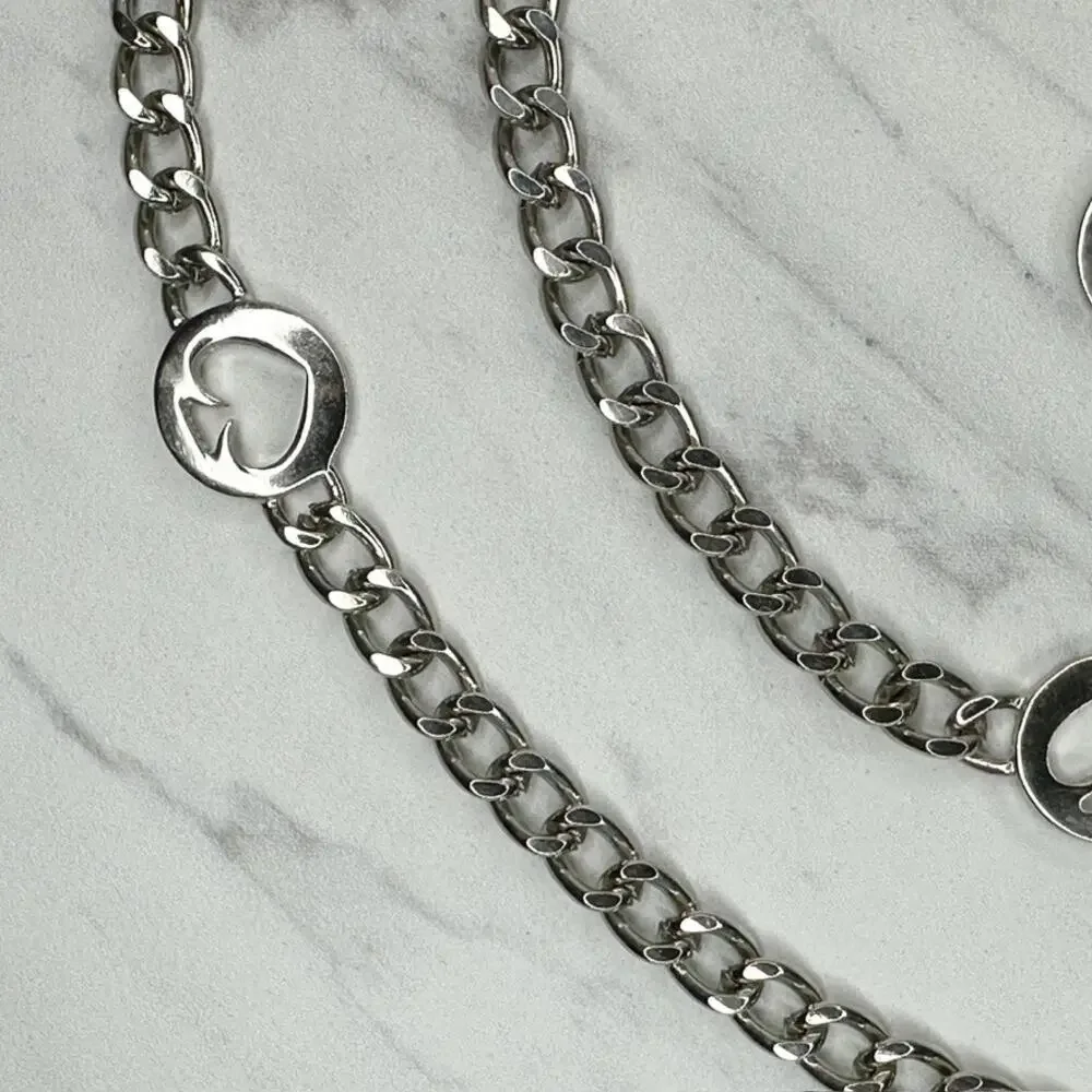 Kate Spade Silver Tone Curb Chain Spade Logo Charm Station Belt One Size (OS) ✨
